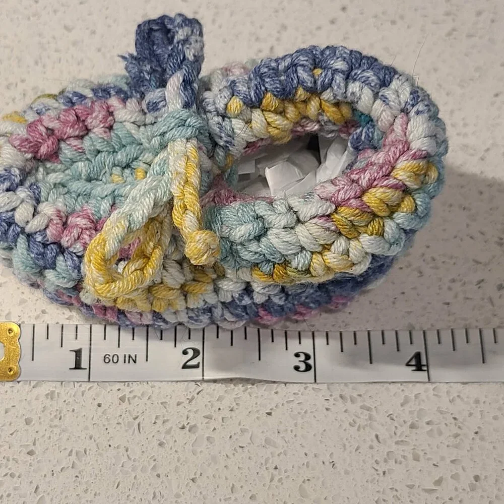 Multicolored Handmade Crocheted Baby Booties with adjustable tie